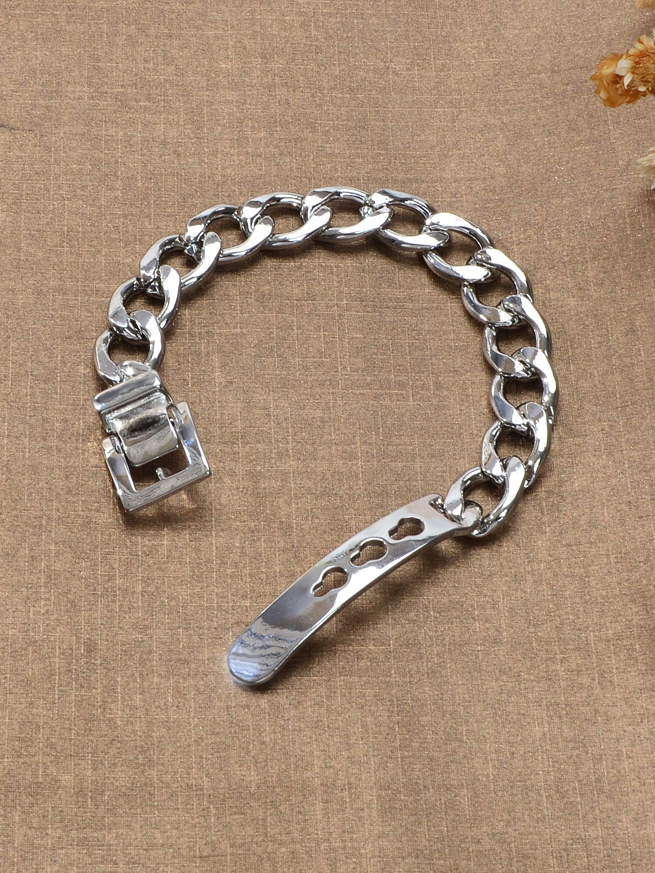 Punk / Goth Style Silver Stainless Steel Thick Belt Shape Bracelet