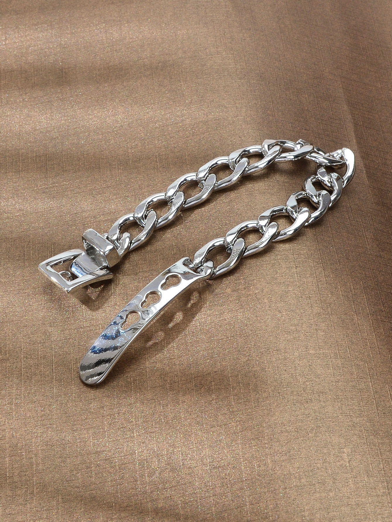 Punk / Goth Style Silver Stainless Steel Thick Belt Shape Bracelet