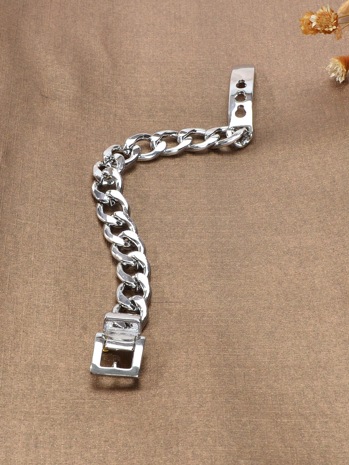 Punk / Goth Style Silver Stainless Steel Thick Belt Shape Bracelet