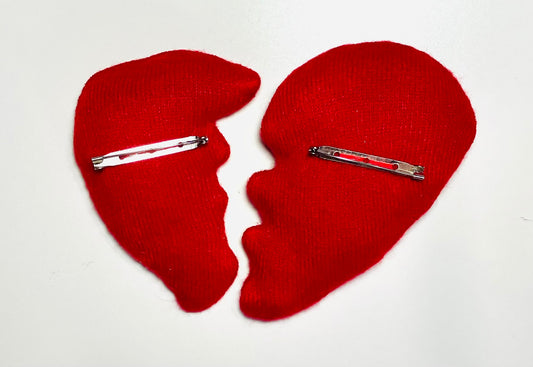 Broken Hearted: Bold Red Asymmetric Brooch Set