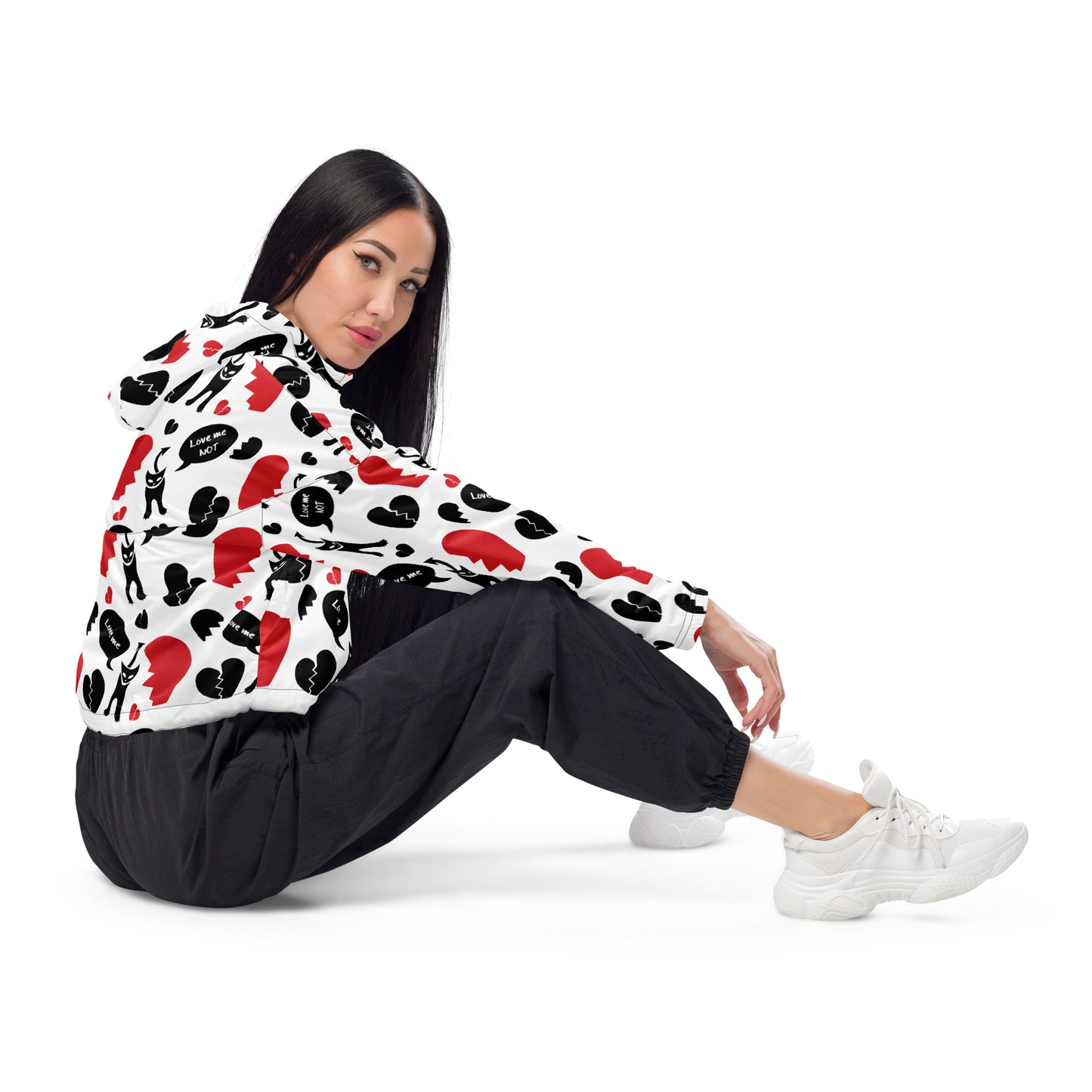 Love Me - Love Me Not - Evil Kitty Cropped Windbreaker