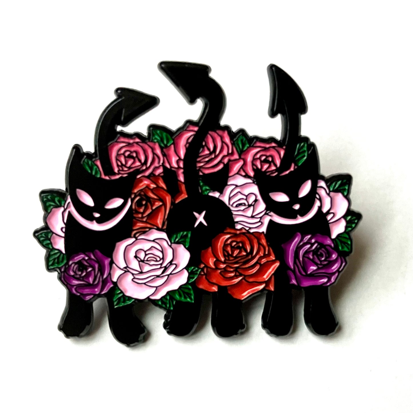 “Where The Wild Roses Grow” Evil Kitty Enamel Pin