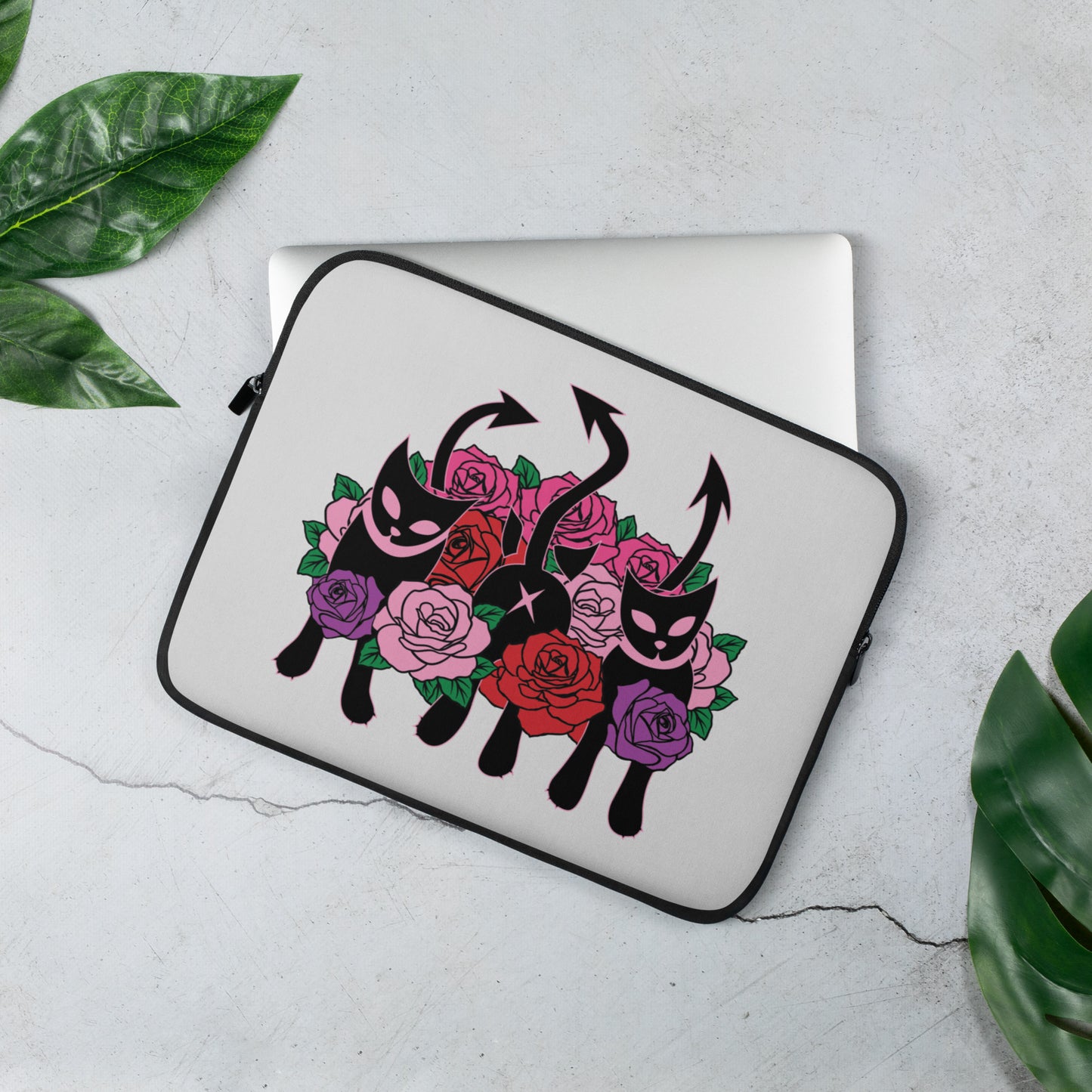 "Where The Wild Roses Grow" Evil Kitty Laptop Sleeve