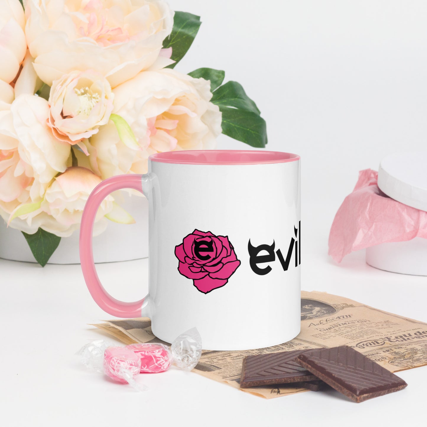 Evil Kitty with Roses Mug
