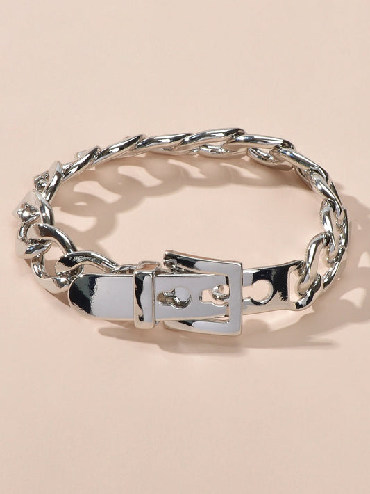 Punk / Goth Style Silver Stainless Steel Thick Belt Shape Bracelet