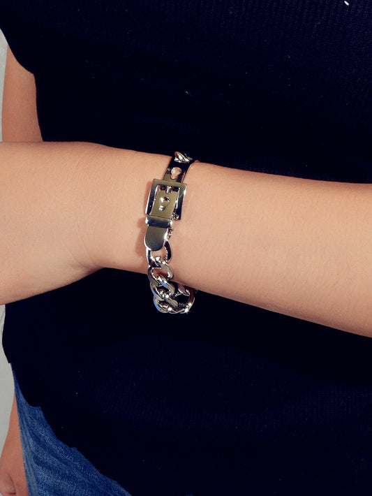Punk / Goth Style Silver Stainless Steel Thick Belt Shape Bracelet