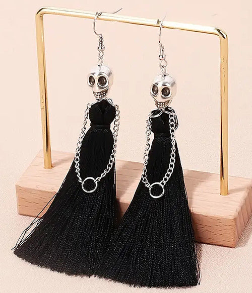 HAUNTING SKELETON SKULL BRIDE TASSEL DROP EARRING