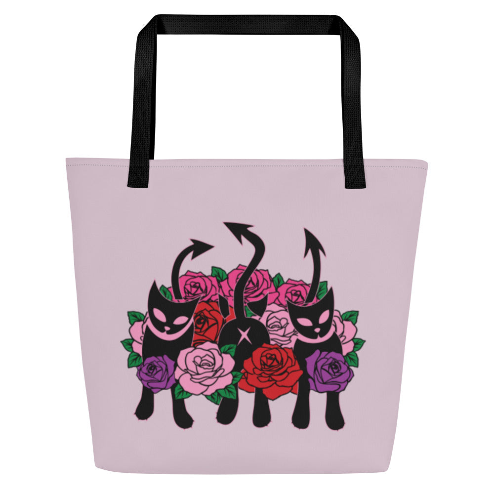 "Where The Wild Roses Grow" Evil Kitty Tote Bag