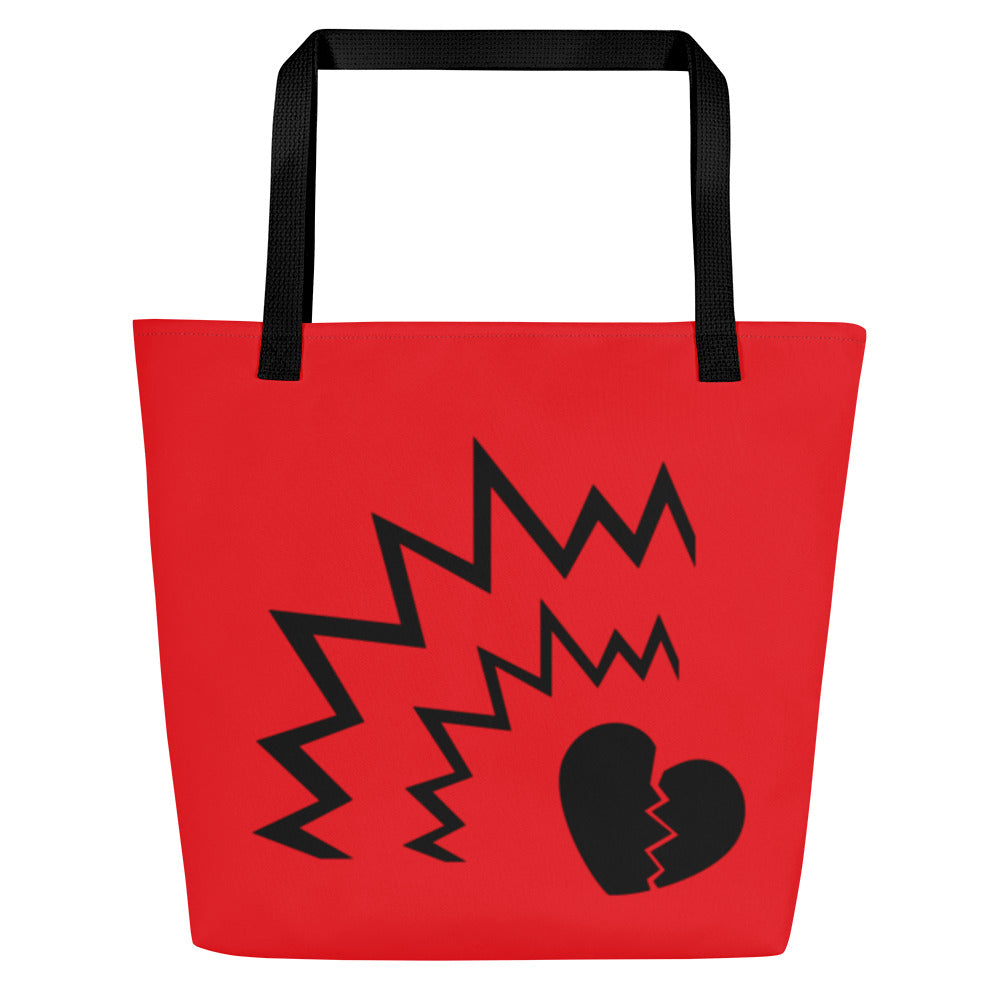Broken Heart Red Tote with a pocket