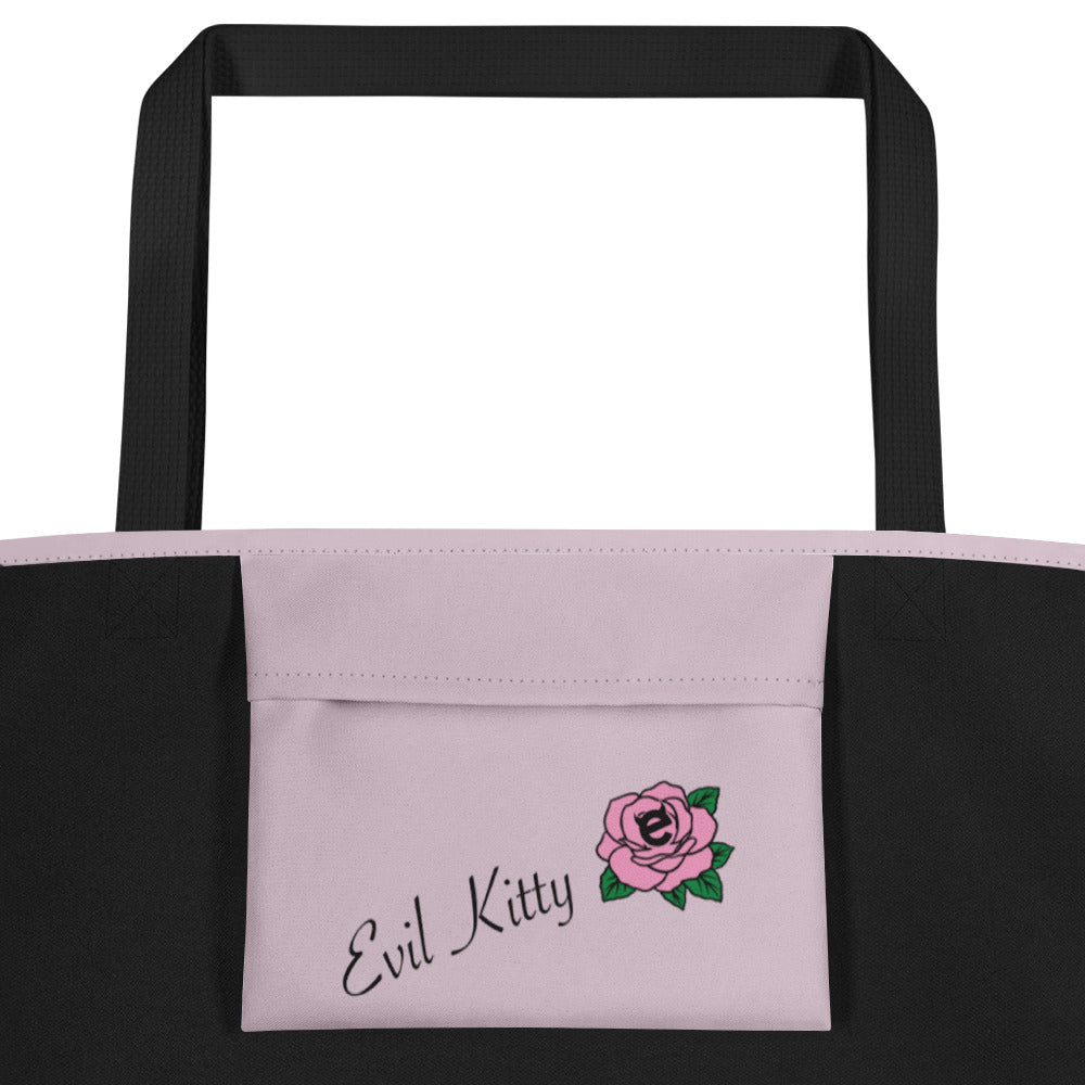 "Where The Wild Roses Grow" Evil Kitty Tote Bag