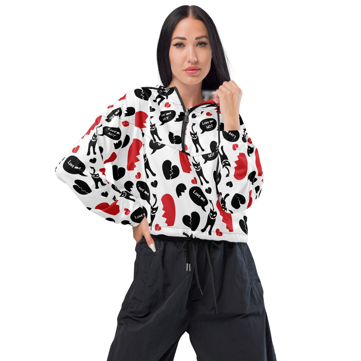 Love Me - Love Me Not - Evil Kitty Cropped Windbreaker