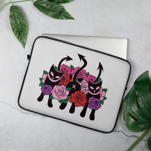 "Where The Wild Roses Grow" Evil Kitty Laptop Sleeve